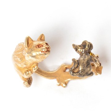 【Palnart Poc 官方正品｜4F】4FRN008 貓咪鎖定 戒指｜日本製 驚慌老鼠 職人手工著色
