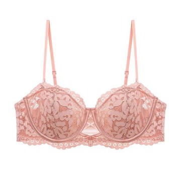 PinLe  法式軟鋼圈刺繡薄棉1/2杯性感兩穿內衣 C008 粉色
