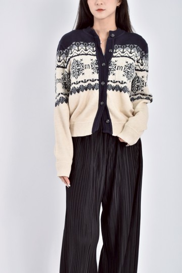 (M) naimkok質感針織長袖花紋藍色外套