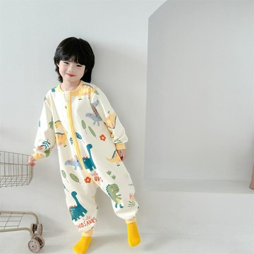 2025春秋新款印花無痕寬松雙層棉長袖睡袋爬爬服防踢被家居服鑫弘-萌寶童裝可開發票