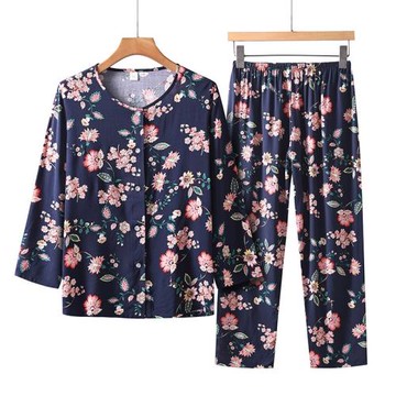 春季長袖襯衫女兩件套裝上衣服中老年奶奶棉綢睡衣夏季薄款家居服