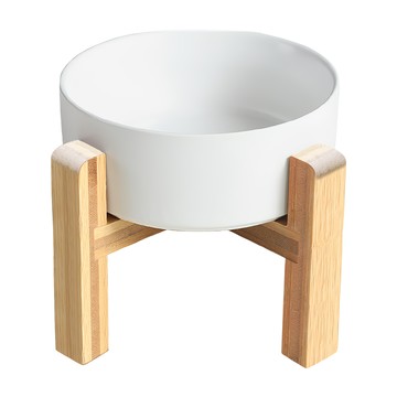 毛皇上 加高 大 白色 寵物餵食碗 陶瓷碗 木碗架  1個