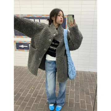 2025秋冬皮毛一體羊羔毛外套女中長款寬松慵懶高級感休閑毛毛大衣