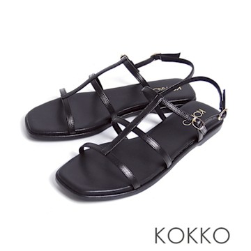 KOKKO慵懶鬆弛感羅馬平底涼鞋黑色