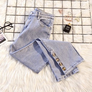 品牌折扣店商場專柜撤柜女裝尾貨清倉年春季高腰直筒牛仔褲女