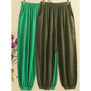 2025春夏秋款休閑女褲寬松大碼舞蹈褲子棉綢燈籠褲純色長褲瑜伽褲