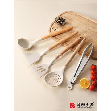 肯趣士多北歐硅膠鍋鏟櫸木白色烹飪鏟勺烘焙湯勺耐高溫廚具平底鍋