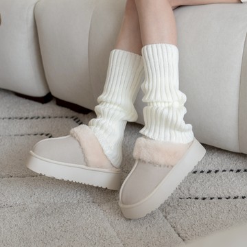 麂皮拼接厚底毛毛拖鞋(後帶可拆) ND923362