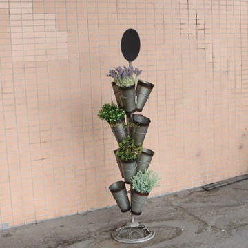 美式 復古做舊鐵藝花架多層花園落地陽臺花架 鮮花店插花桐帶黑板