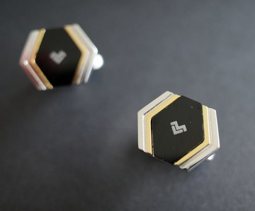 復古金銀黑線條袖扣  A510