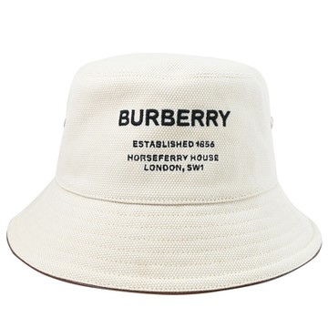 BURBERRY 巴寶莉  電繡英字LOGO款漁夫帽/遮陽帽(米白色)
