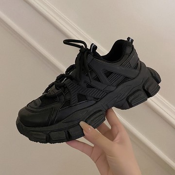 老爹鞋ins鞋子女2021早春新款黑色百搭運動休閑鞋增高厚底顯腳小