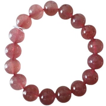 天然草莓晶手鏈手串水晶半寶石單圈粉水晶手鏈女情侶圓珠飾品禮物