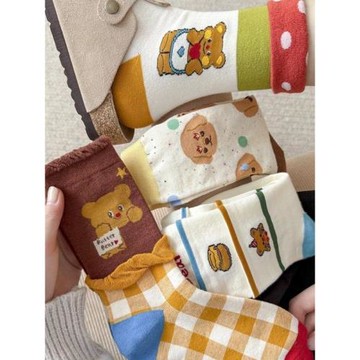 甜美卡通中筒襪子女日系卡通黃油熊個性可愛純棉百搭長襪學院風女