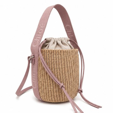 [平輸版]Chloe Woody Basket 草編水桶包(小號/玫瑰粉)真品平輸