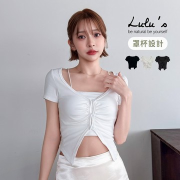 LULUS/假兩件抓皺顯胸罩杯BRATOP上衣３色【A01260535】260708 性感