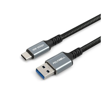 POLYWELL USB To Type-C傳輸編織線 18W /3M