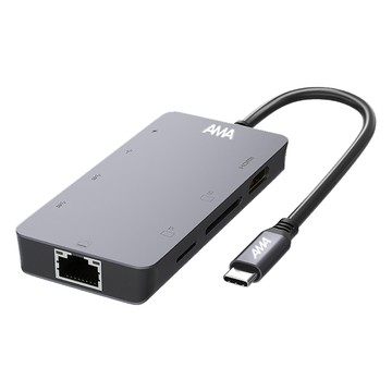 AMA 8合1多功能HUB轉接器 Type-C多功能擴充塢 SD TF 讀卡器 PD快充 USB HDMI 1000BASE-T 網路線