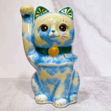 【藍韻吉祥】日本清水燒招財貓 | 花結晶 縹