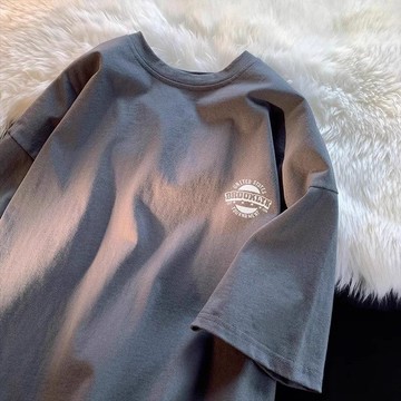 【台灣出貨】100%純棉 寬版 流行服飾 流行衣服 男生上衣 運動上衣 復古 圓領 韓版男裝 綠 日系男裝 五分袖t恤