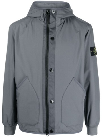 Stone Island - Compass-patch hooded jacket - men - Polyester/Polyester/Polyurethane/Elastane - L - Grey