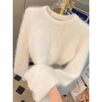 一線品牌剪標大牌外貿軟糯水貂絨毛衣女秋冬小個子短款針織衫上衣