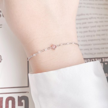 草莓晶925純銀簡約爪鑲mix粉晶果實手鍊