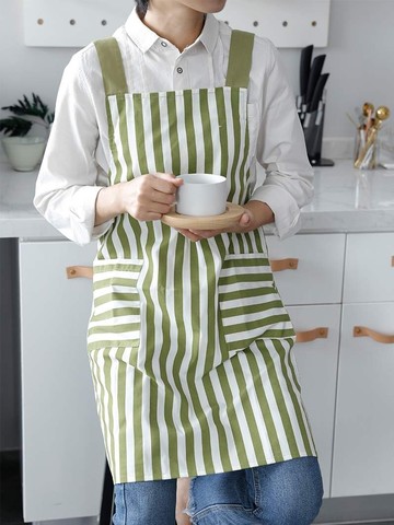 棉麻布藝簡約成人廚房清潔圍裙可愛日系條紋波點文藝小清新店夏季