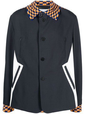 Kiko Kostadinov - check-pattern panelled shirt jacket - men - Virgin Wool/Elastane/Polyamide/Viscose/Cotton - 48 - Grey
