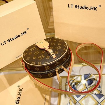 香港真皮老花圓餅包女單肩小圓包斜挎圓形小包包2025新款夏天包包