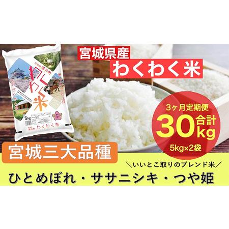 ふるさと納税 宮城県産三大銘柄いいとこ取りブレンド米 わくわく米 5kg×2袋入 計30kg 宮城県涌谷町