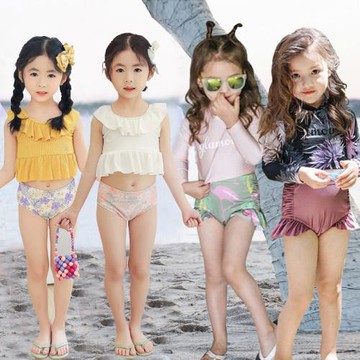 韓國兒童ins泳衣可愛女孩中小童長袖分體三角褲防曬速干溫泉泳裝