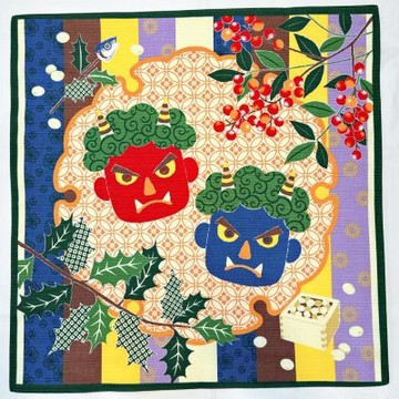 京都風呂敷包巾-節分 中巾-紅藍惡魔