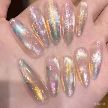 ✨Hannah✨【日落熔金】僊女極光貓眼純手工美甲穿戴甲長款長款氣質高級純慾精緻穿戴甲 XVOX