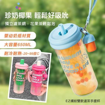 ❤ 台灣現貨❤美國Tritan材質 安全無毒 珍珠奶茶杯 繽紛雙飲濾茶手提杯 粗吸管 環保杯 大象杯 外帶杯 萊悠諾生活