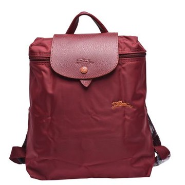 LONGCHAMP 經典LE PLIAGE系列刺繡摺疊暗釦/拉鍊後背包(石榴石紅色)