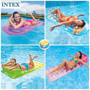 intex加厚充氣單人水上浮排 帶枕18洞彩色浮排 水上漂流氣墊躺床