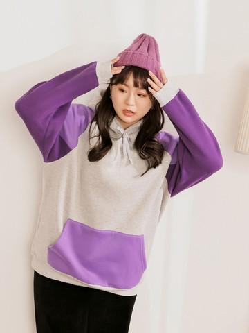雲朵自訂款-玩轉百tee．撞色拼接內刷毛連帽上衣