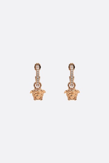VERSACE La Medusa crystal-embellished brass hoop earrings Woman