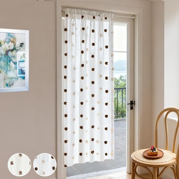 【嵐楓居家】透光不透人 毛絨波點門簾88*176cm送門簾桿（門簾/長門簾/隔簾/穿桿窗簾/短簾/咖啡簾）_廠商直送