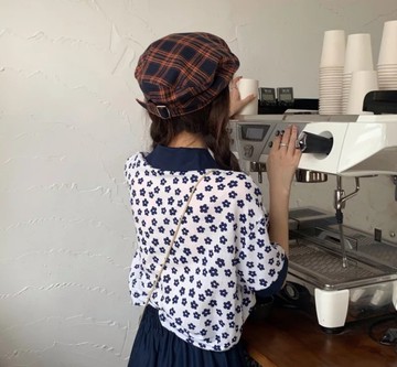 FINDSENSE X 英倫風格子可調節扣帶貝雷帽復古平頂格紋畫家帽子