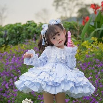 小洛娘JY2022春季新款藍色妖姬Lolita中小童蓬蓬裙原創