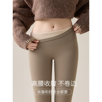 免運-高腰鯊魚褲不捲邊不掉襠瑜伽褲女秋冬加絨加厚打底褲冷棕色芭比褲