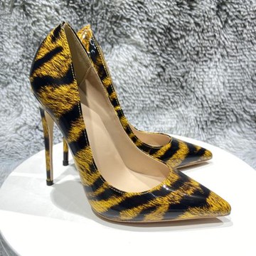 12cm性感豹紋漆皮網紅尖頭高跟鞋女淺口2023新款細跟淺口法式單鞋