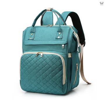 【有頻道】新款大容量雙肩媽咪包 便攜式旅行母嬰背包 防潑水尼龍材質 滌綸內裡 標配USB充電孔（真空包裝） 綠色