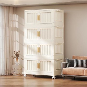 家用免安裝折疊收納柜多層廚房多功能收納箱客廳雜物儲物柜可移動