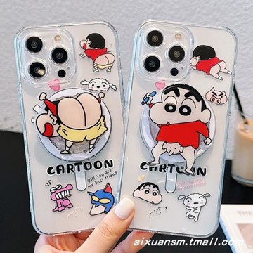 日韓趣味卡通12可愛蠟筆小新13無線充電磁吸Magsafe軟殼適用蘋果15/14手機殼iPhone16promax支架透明保護套11