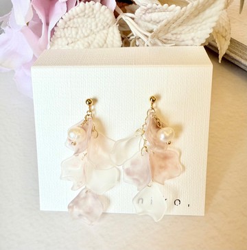 手作耳環　耳夾　花　日本手作家