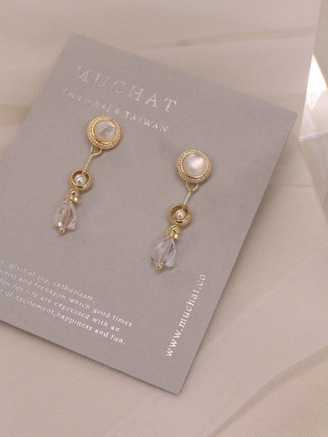 綿月。MUCHAT手作14KGP貝殼水晶純銀針耳環