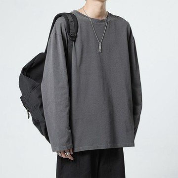 加肥加大碼長袖t恤男春秋純色衣服寬鬆衛衣白色上衣男士打底衫薄